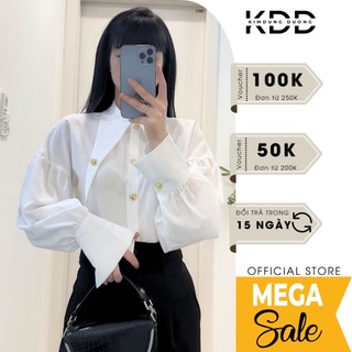 Áo sơ mi cổ đức vuốt dài KDD phom suông tay bồng chất liệu lụa vân gỗ cao cấp hàng thiết kế DA19