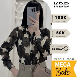Áo sơ mi cổ Đức lụa tằm sao to KDD phom suông chất liệu lụa tằm mỏng thời trang cao cấp hàng thiết kế D06
