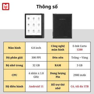 Máy đọc sách Meebook M7 (Tặng bao da, kho sách Sách Chất, ứng dụng Nghiện Đọc)