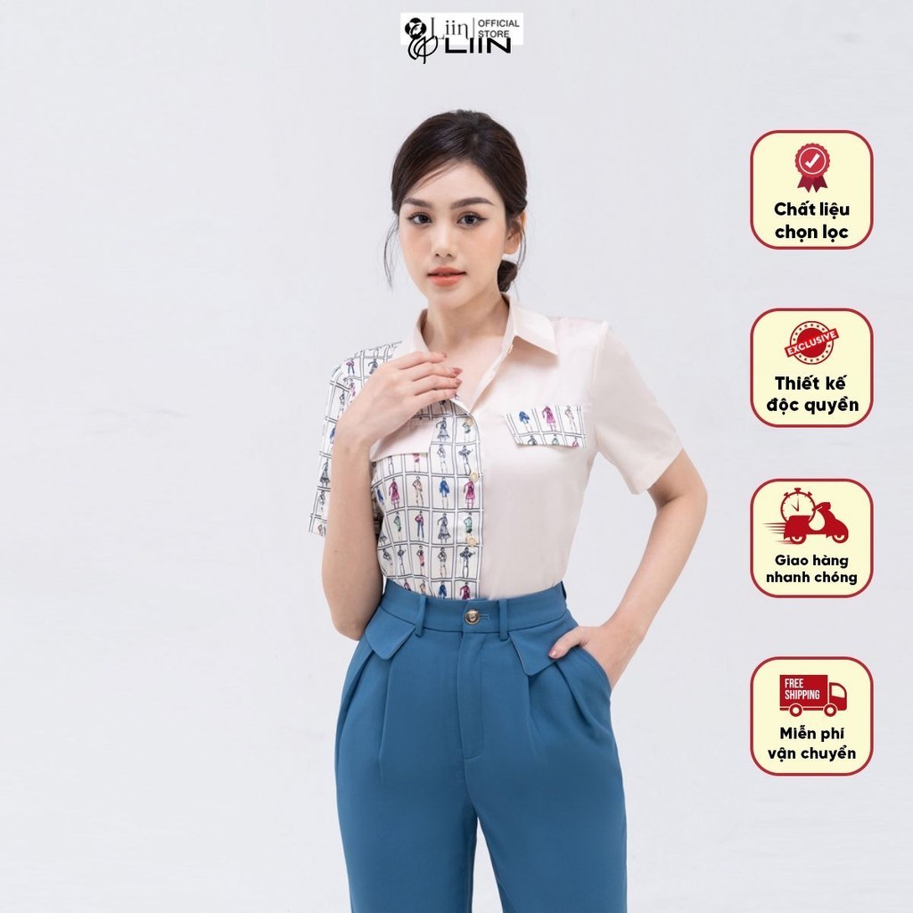 Áo sơ mi cổ đức linbi thiết kế mix họa tiết kiểu dáng năng động, thời thượng liin clothing SM4440