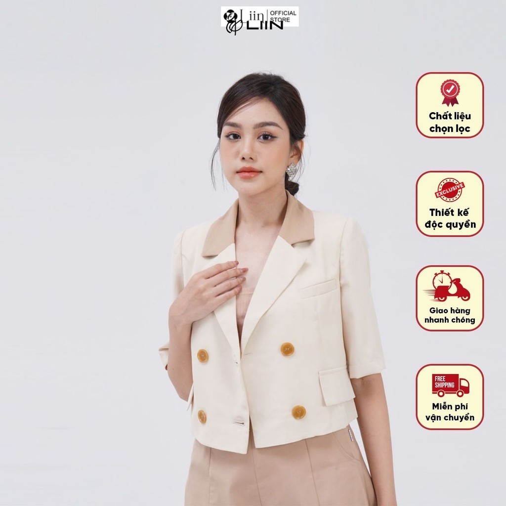 Áo vest nữ linbi cao cấp màu be croptop phong cách trẻ trung, sang trọng liin clothing V5355