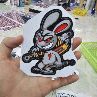 Tem sticker thỏ điên cầm phuộc