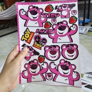 - Tem 3 Lớp Tem logo sticker gấu dâu lotso kích thước A4 dán trang trí xe máy