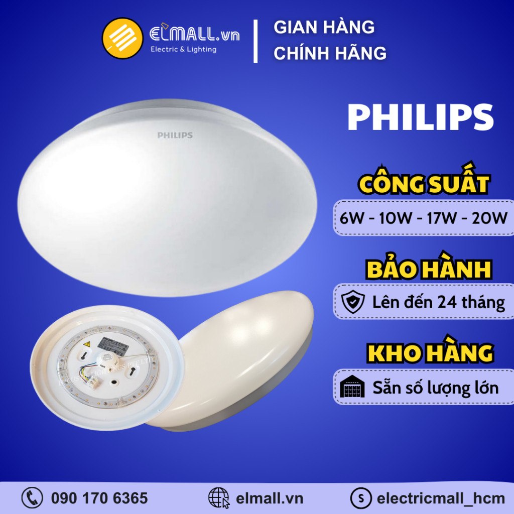 Đèn ốp trần Philips CL200 6W, 10W, 17W, 20W, ánh sáng 2700K, 6500K, đèn led ốp trần Philips chính hãng
