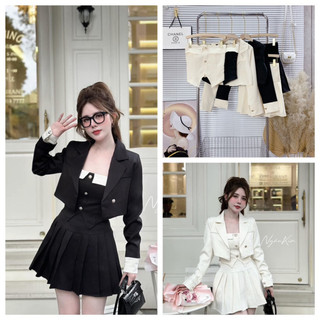 𝗩𝗶𝗱𝗲𝗼 𝗔̉𝗻𝗵 𝗧𝗵𝗮̣̂𝘁 ✔ set 3 món áo quây cv xếp li kèm khoác vest ngoài !! diện cả sét lê pn 011