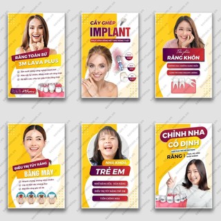 [Decal] Tranh Nha khoa thiết kế mới 2023 - implant, bọc răng sứ, dáng răng, tẩy trắng răng, niềng răng, điều trị tủy