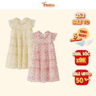 Đầm váy voan ngắn tay bé gái Rabity đầm hoa nhí mùa noel mặc tết cho bé gái 93612