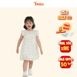 Đầm thô ngắn tay bé gái Rabity  váy đầm hoa nhí cho bé đi học xòe váy hoa nhí dễ thương 93234