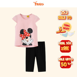 Bộ thun ngắn tay bé gái Minnie mặc nhà chất cotton thoáng mát cho trẻ em Rabity 5657