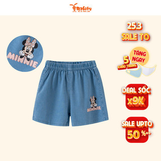 Quần short jean bé gái Rabity lưng quần bo chun đi học cho bé co dãn hình in Minnie dễ thương 93161