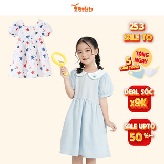 Đầm váy thô ngắn tay bé gái Rabity cổ sen tay bồng màu sắc nhẹ nhàng, kết hợp hình in bông hoa bé xinh trên cổ áo 93246