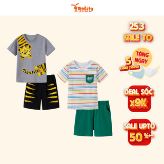 Bộ thun ngắn tay bé trai in họa tiết Rabity bộ quần áo cotton thoáng mát thoải mái vận động cho trẻ em 93022