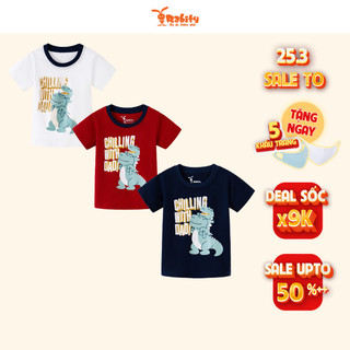 Áo phông ngắn tay bé trai hình khủng long năng động Rabity áo thun cotton  91155