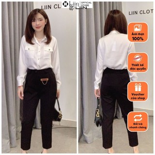 Quần baggy đen đai xích cách điệu form công sở kiểu dáng thanh lịch Liin Clothing QD3688