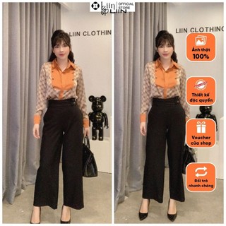 Quần suông nữ mango màu đen thiết kế cạp cao, khóa sau mặc tôn dáng dễ mix đồ Liin Clothing QD3723