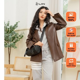 Áo khoác da nữ kèm đai màu nâu liin clothing thời trang cao cấp - v5625 - 1222