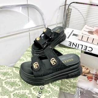 Dép nữ 2 quai ngang gg độn đế cao 7cm nâng dáng