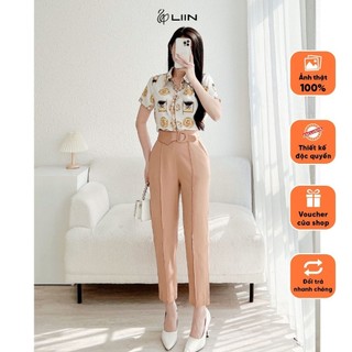 Quần baggy nữ công sở thiết kế cạp cao cách điệu mix đai trẻ trung, thanh lịch QD3743