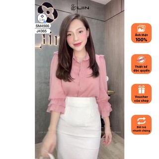 Áo sơ mi tơ hồng tay bo bèo Liin Clothing SM4566