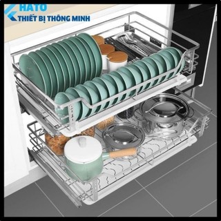 Giá kéo bát đĩa đa năng sus inox 304 kéo ra không gây tiếng ồn, kệ đựng bát đĩa có khay đựng nước