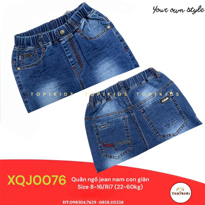 Quần jean bé trai, ngố jeans chun, màu xanh lá cây đậm, size to 8t-16t(20-50kg)-no1trend_00009_XQJ00