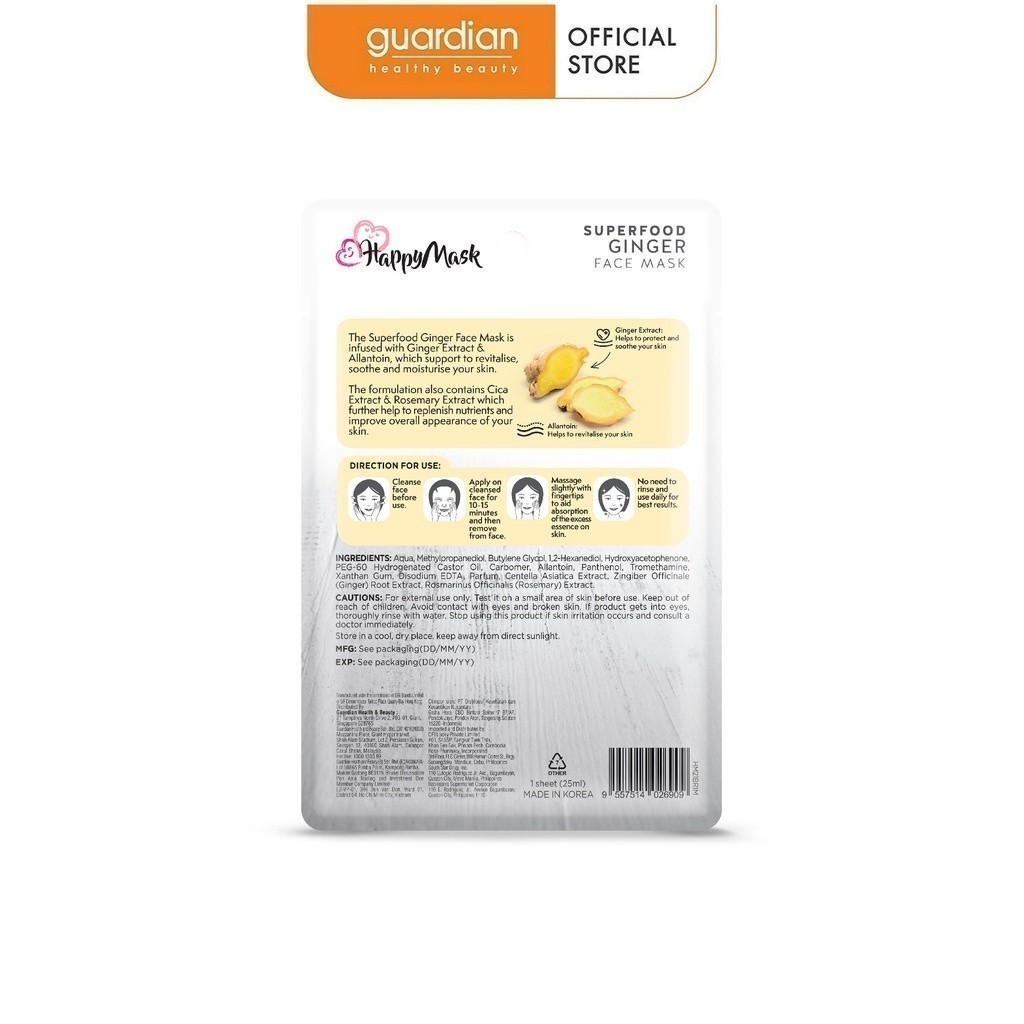 Mặt Nạ Giúp Phục Hồi Và Tái Tạo Da Làn Da Happy Mask Superfood Ginger Face Mask Chiết Xuất Gừng Dành Cho Da Khô 25ml