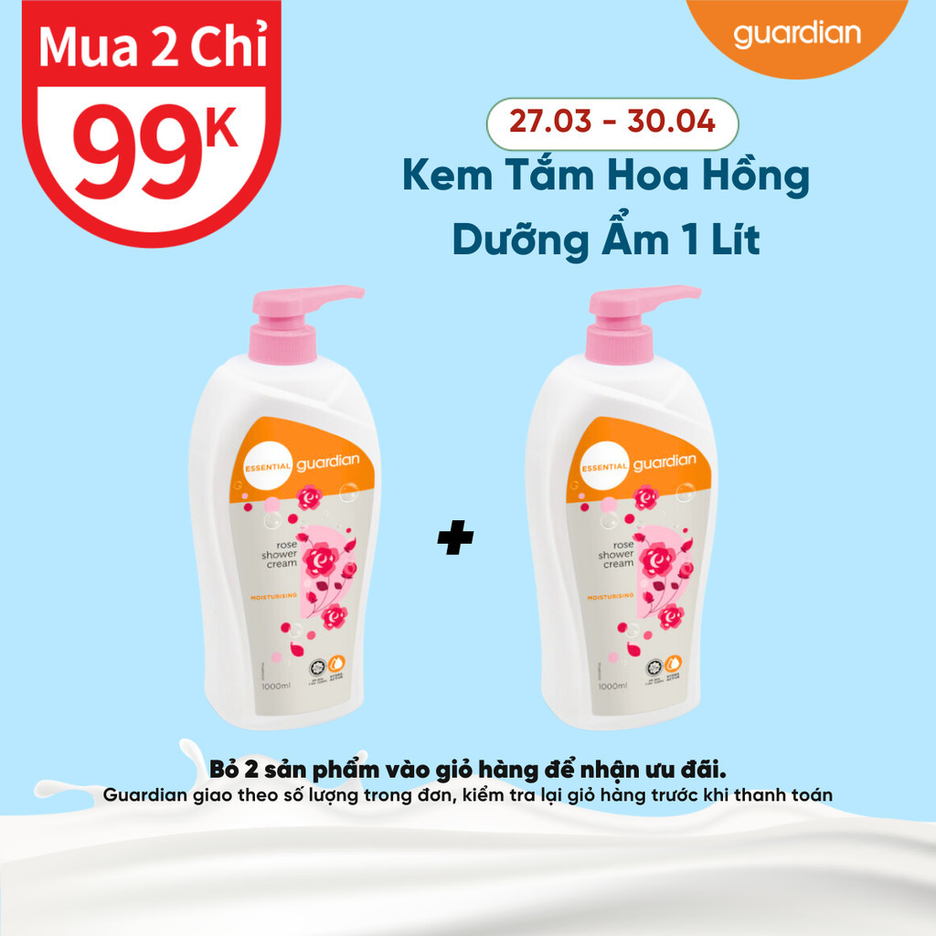 Sữa Tắm Dạng Kem Dưỡng Ẩm Guardian Essential Rose Moisturising Shower Cream Chiết Xuất Hoa Hồng 1000ml