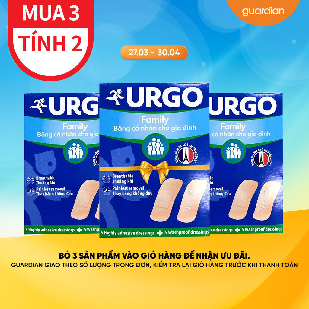 Băng Cá Nhân Dạng Gói Family Dành Cho Gia Đình Urgo 10 Miếng