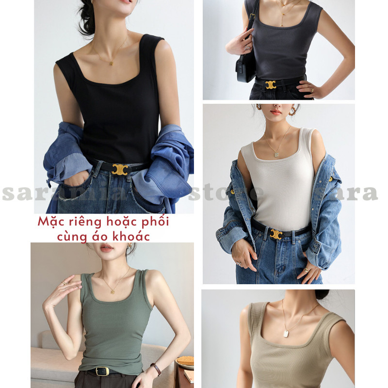 [DEAL HỜI] Áo ba lỗ SARAMIA áo nữ cổ vuông sát nách màu trắng đen thoáng mát tôn dáng co giãn thoải mái Q9 | BigBuy360 - bigbuy360.vn