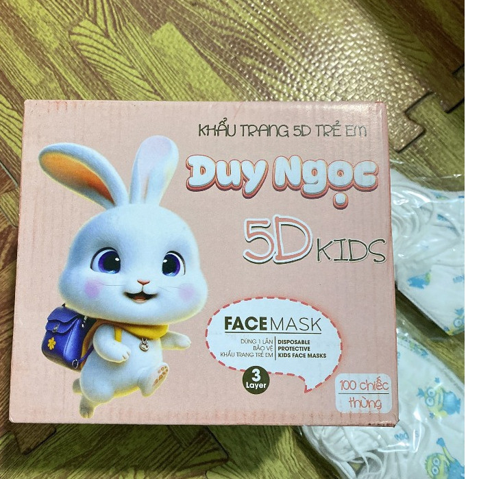 Thùng 100 Chiếc Khẩu Trang Trẻ Em 5D Kids Thỏ Duy Ngọc