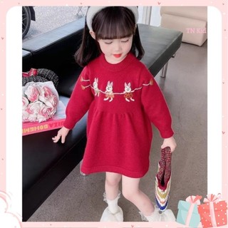 Đồ cho bé gái Váy cho bé màu đỏ Đầm chất liệu đanh dày mềm mại thêu họa tiết dễ thương tôn da xinh dáng Cute cho bé yêu