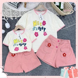 Đồ đôi mẹ và bé gái Áo hoa cotton 4 chiều và Quần kaki hồng mặc mềm đẹp Cực xinh Cute siêu sành điệu cho mẹ và bé