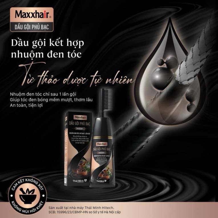 Dầu Gội Phủ Bạc Maxxhair - Dầu Gội Thảo Dược Nhuộm Đen, Giúp Đen Tóc, Bóng Mượt, Giảm Rụng Tóc An Toàn