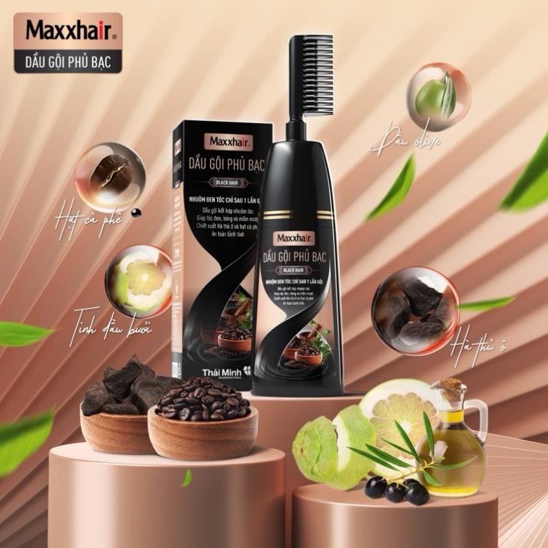 Dầu Gội Phủ Bạc Maxxhair - Dầu Gội Thảo Dược Nhuộm Đen, Giúp Đen Tóc, Bóng Mượt, Giảm Rụng Tóc An Toàn