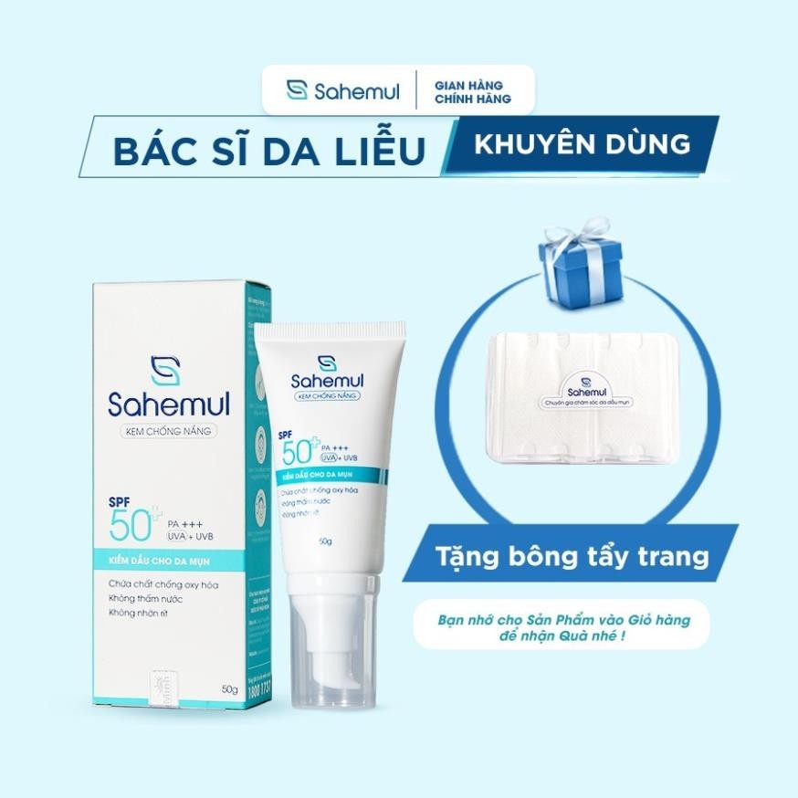 Kem Chống Nắng Kiềm Dầu Không Bóng Nhờn Sahemul Quang Phổ Rộng, Kháng Nước, Chống Ánh Sáng Xanh 50g