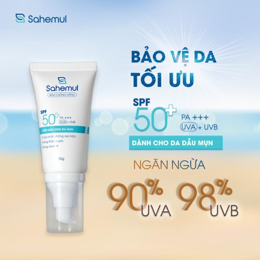 Kem Chống Nắng Kiềm Dầu Không Bóng Nhờn Sahemul Quang Phổ Rộng, Kháng Nước, Chống Ánh Sáng Xanh 50g