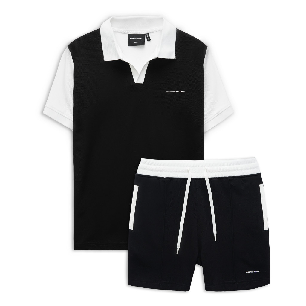 Set Nam Polo Black White Short, Chất Vải Cotton Dệt Mắt Cáo Thoải Mái, SB0014, SOMEHOW