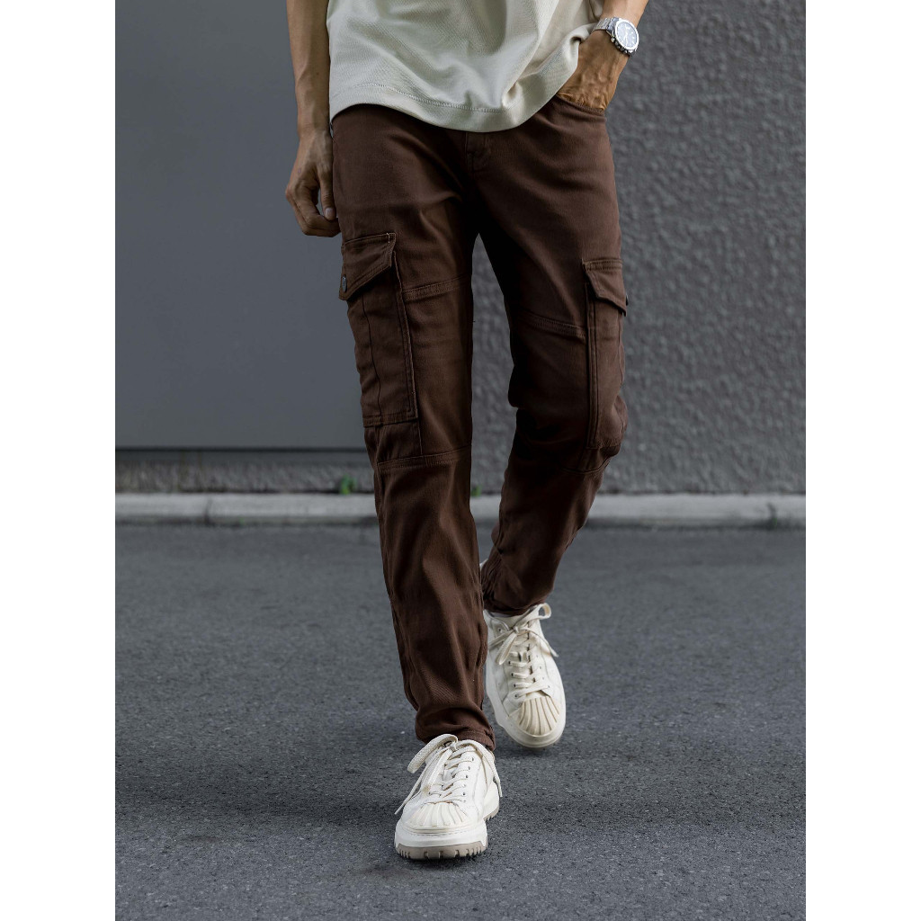 Quần Jean Nam Skinny Cargo Regular Brown, Chất Vải Jean Co Giãn, QJ0049, SOMEHOW