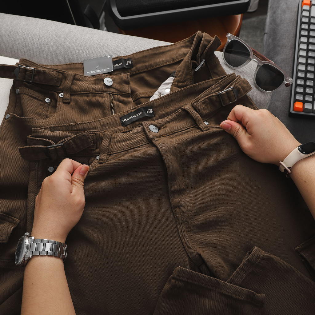 Quần Jean Nam Skinny Cargo Regular Brown, Chất Vải Jean Co Giãn, QJ0049, SOMEHOW