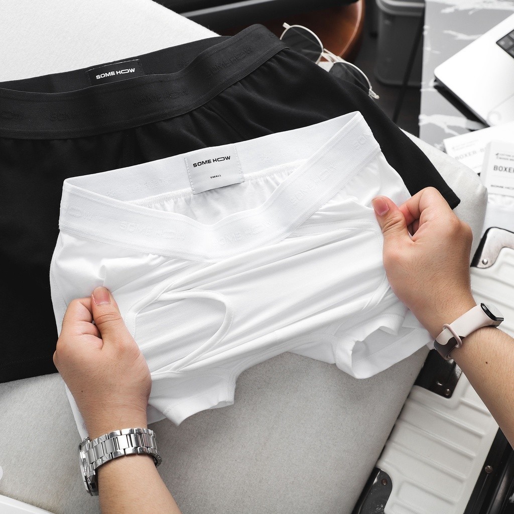 Boxer Nam Intaglio Black White, Chất Vải Cotton 4 Chiều Thoải Mái, BX0001, SOMEHOW