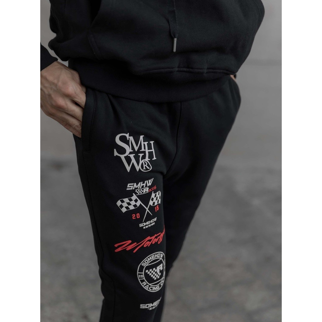 Jogger Nam Racing Stickers Black, Chất Vải Nỉ Thoải Mái, JG0002, SOMEHOW