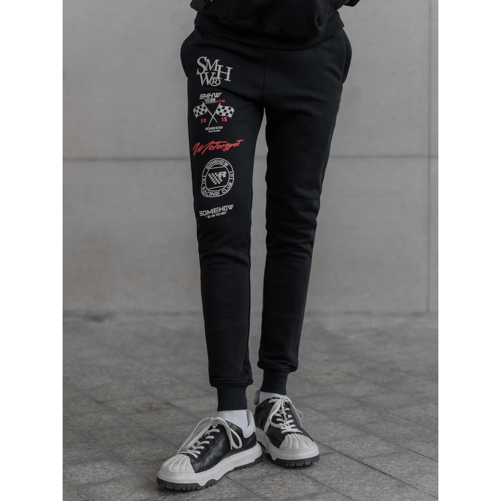 Jogger Nam Racing Stickers Black, Chất Vải Nỉ Thoải Mái, JG0002, SOMEHOW