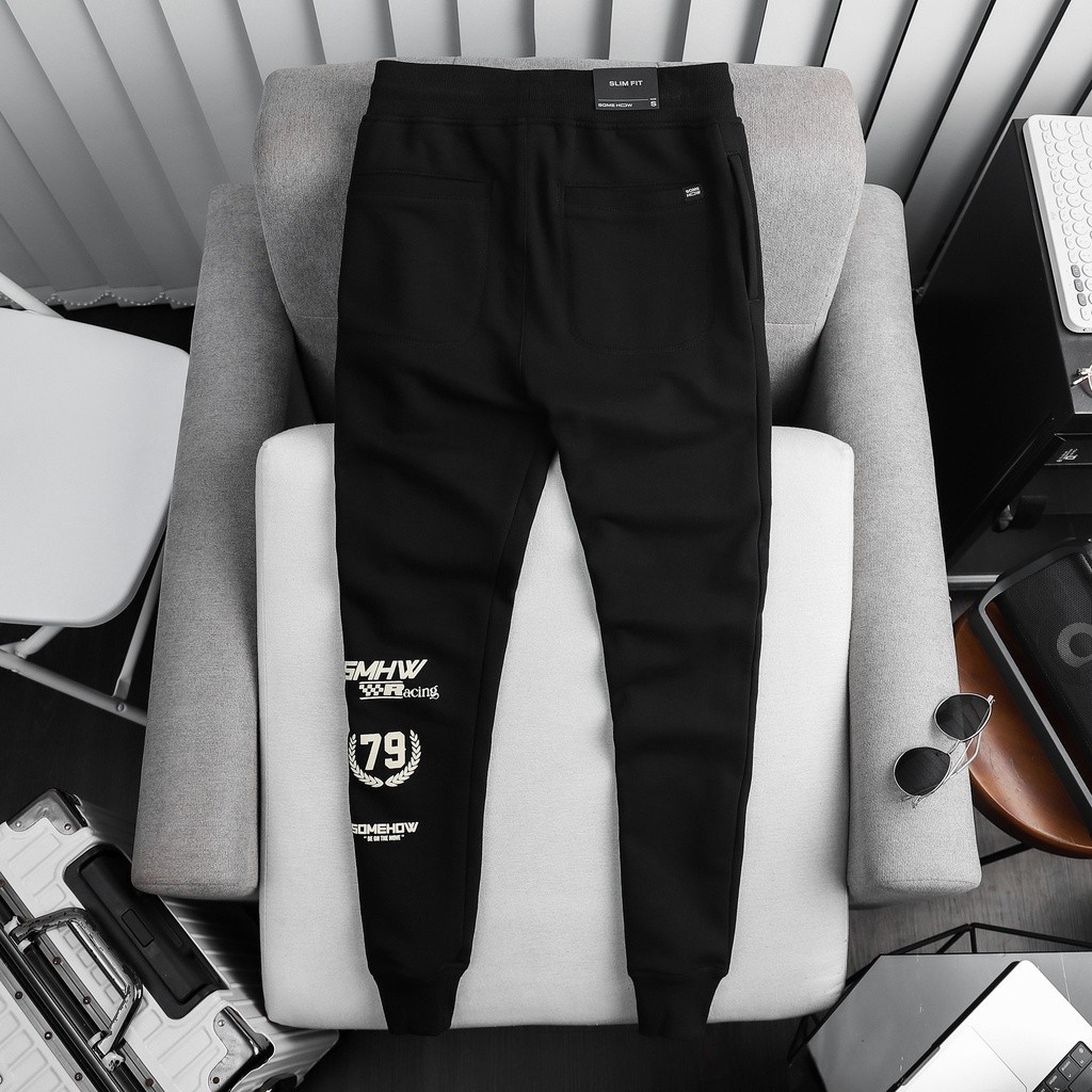 Jogger Nam Racing Stickers Black, Chất Vải Nỉ Thoải Mái, JG0002, SOMEHOW
