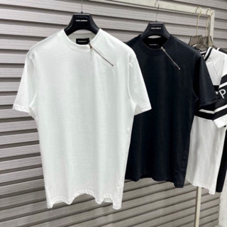 Áo Phông Nam Nữ Dsq2 Trơn Phối Thêu Khoá Zip Chéo Cổ Kiểu Dáng Đơn Giản Basic . Áo Thun Trơn Cho Các Boy Phố Hót 2023. A