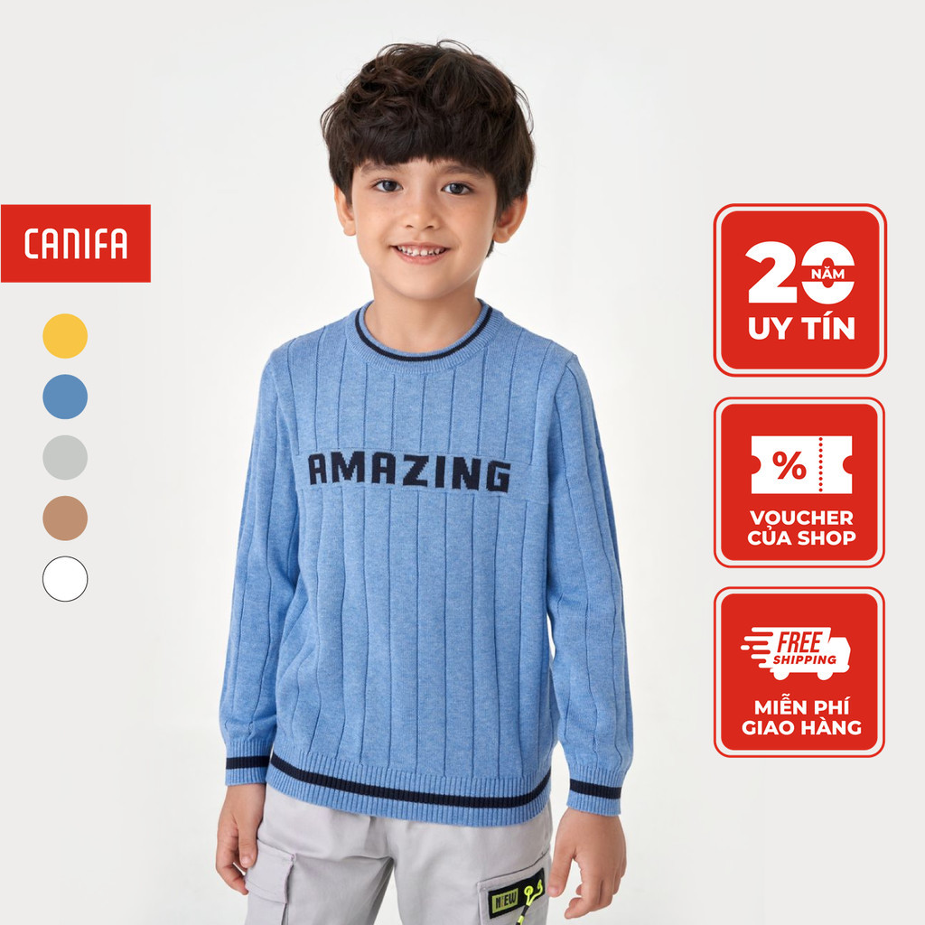 Áo len dài tay bé trai CANIFA chất liệu cotton dệt sợi gân phối màu trẻ trung, khỏe khoắn 2TE23W002