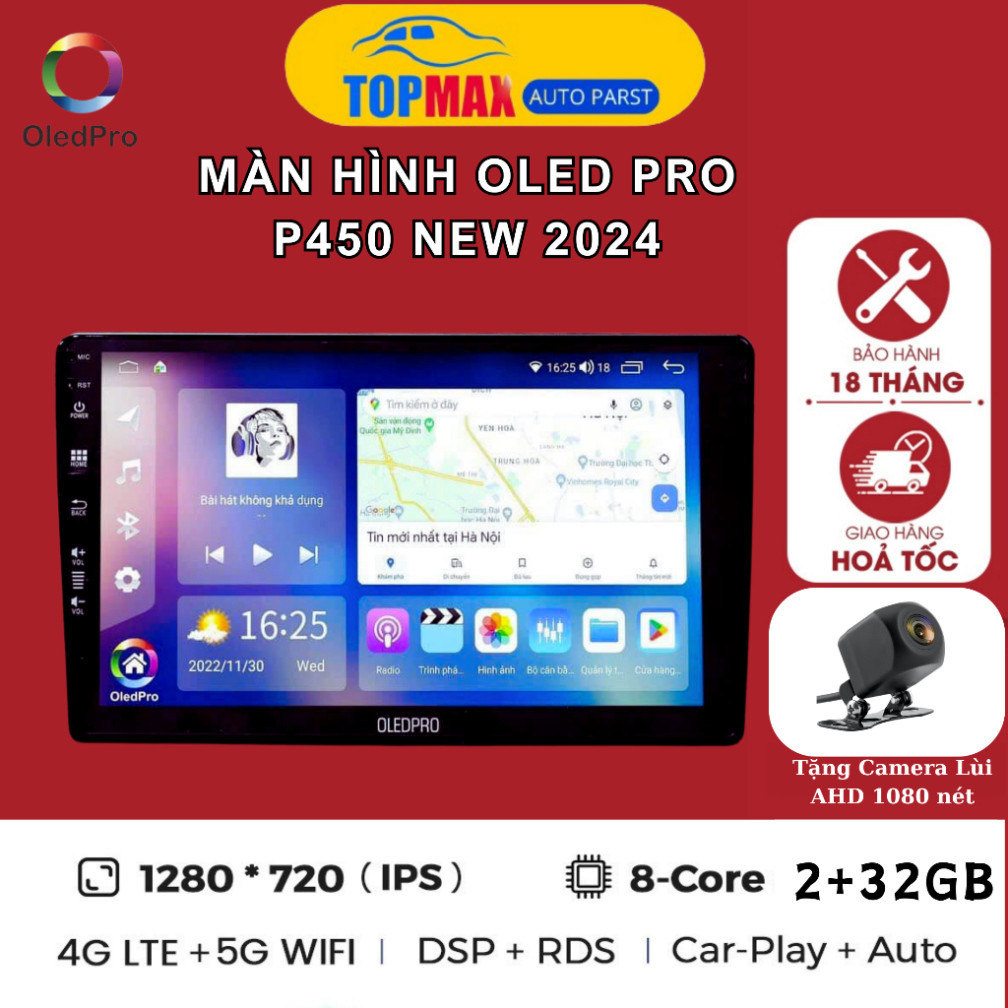Màn Android 9 inch, 10 inch P450 2024 new, xem video, youtube, bản đồ,bảo hành 18 tháng đổi mới 12 t