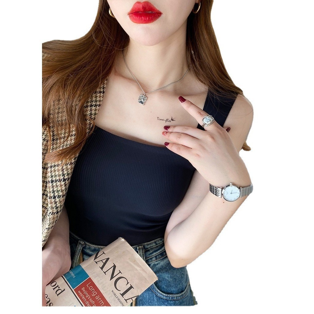 ÁO HAI DÂY CỔ VUÔNG BẢN TO CÓ MÚT NGỰC MẶC TRONG VEST BLAZER, ÁO CROPTOP BRA NỮ CHẤT LIỆU SU ĐÚC CÓ ĐỆM CỔ VUÔNG | BigBuy360 - bigbuy360.vn