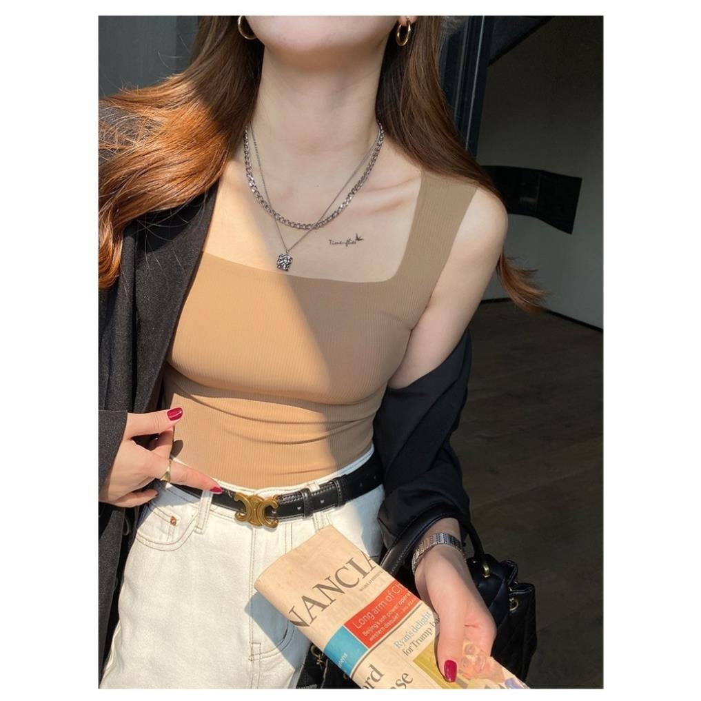 ÁO HAI DÂY CỔ VUÔNG BẢN TO CÓ MÚT NGỰC MẶC TRONG VEST BLAZER, ÁO CROPTOP BRA NỮ CHẤT LIỆU SU ĐÚC CÓ ĐỆM CỔ VUÔNG | BigBuy360 - bigbuy360.vn