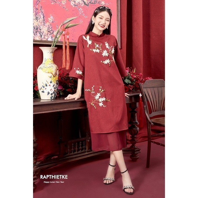 RẬP - Áo Dài Hoa Đào Đỏ 2023 - FS