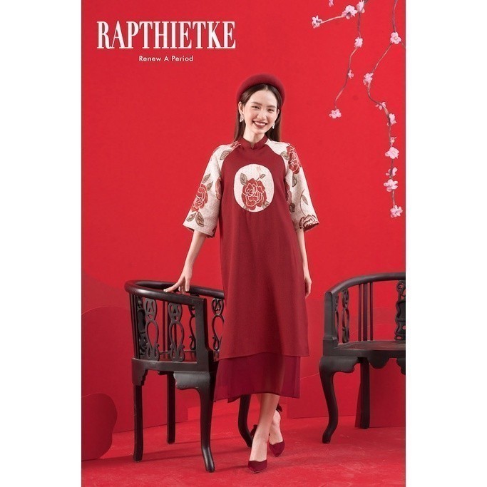RẬP - Áo Dài Gấm Đỏ - FREESIZE